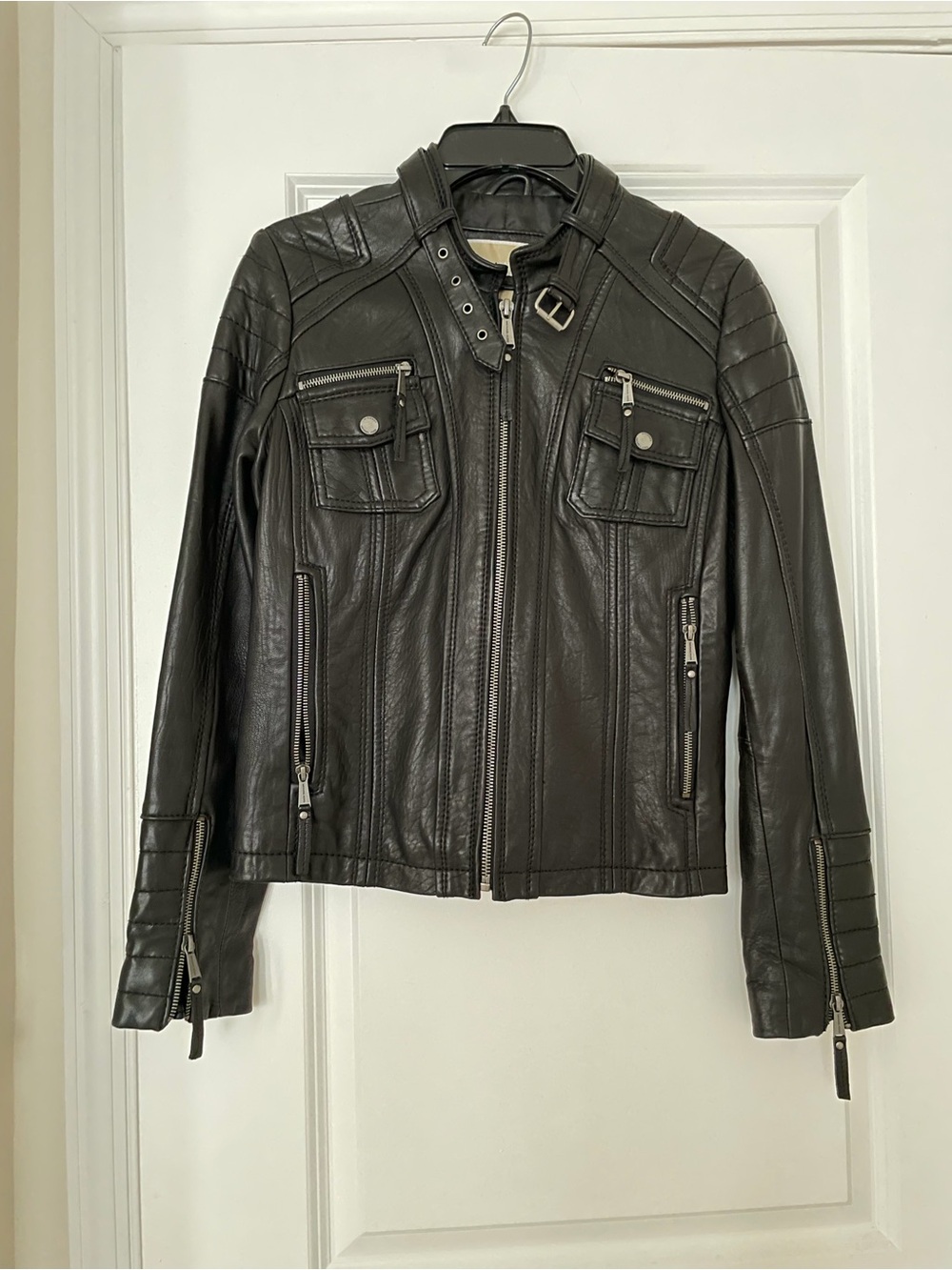 Michael Kors Black Quilted Leather Moto Jacket